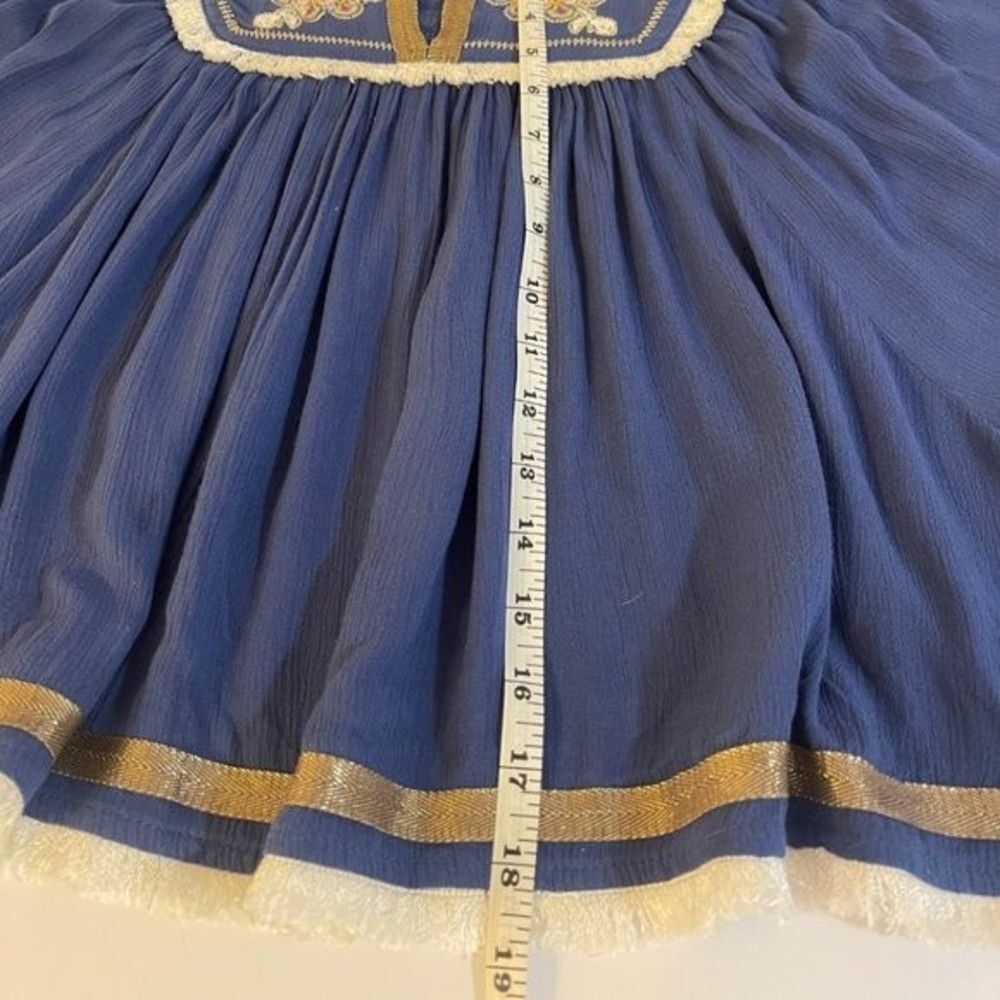 Women's Embroidered Blouse Blue Frayed X-Small - Picture 11 of 13